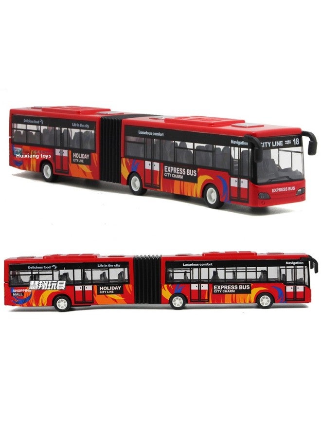 Product Lengthened Bus Alloy Model Light Pull Back Force Pull Back Large 28cm Length Double Section Bus Wholesale-Color:Blue - Image 3