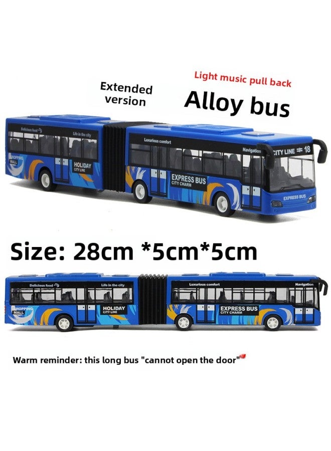 Product Lengthened Bus Alloy Model Light Pull Back Force Pull Back Large 28cm Length Double Section Bus Wholesale-Color:Blue - Image 1