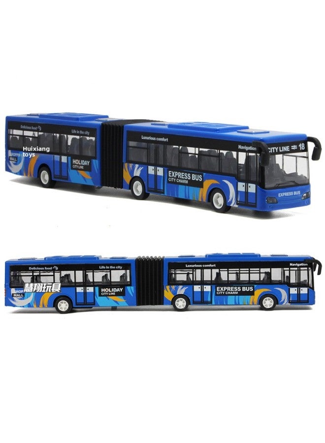 Product Lengthened Bus Alloy Model Light Pull Back Force Pull Back Large 28cm Length Double Section Bus Wholesale-Color:Blue - Image 2