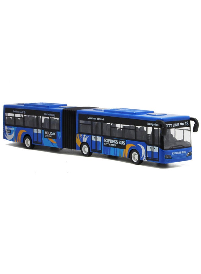 Product Lengthened Bus Alloy Model Light Pull Back Force Pull Back Large 28cm Length Double Section Bus Wholesale-Color:Blue - Image 4
