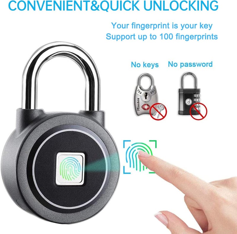 MEGAFEIS Fingerprint Padlock, Bluetooth Lock, Mobile APP, Smart Padlock with Keyless Biometric, Water Resistant, Suitable for Gym, Sports, Bike, School, Locker and Storage(Grey) - Image 2