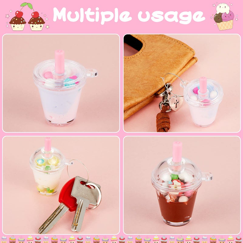 Zomiboo 24 Pieces Mini Coffee Cups Keychain Miniature House Plastic Mini Coffee Cups with Lids Ice Cream Frappuccino Simulation Furniture for Miniature House Decoration Food Craft(1.4 x 1.8 Inch) - Image 4