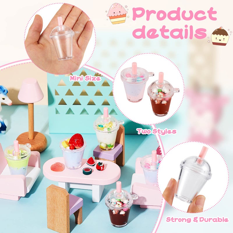 Zomiboo 24 Pieces Mini Coffee Cups Keychain Miniature House Plastic Mini Coffee Cups with Lids Ice Cream Frappuccino Simulation Furniture for Miniature House Decoration Food Craft(1.4 x 1.8 Inch) - Image 3