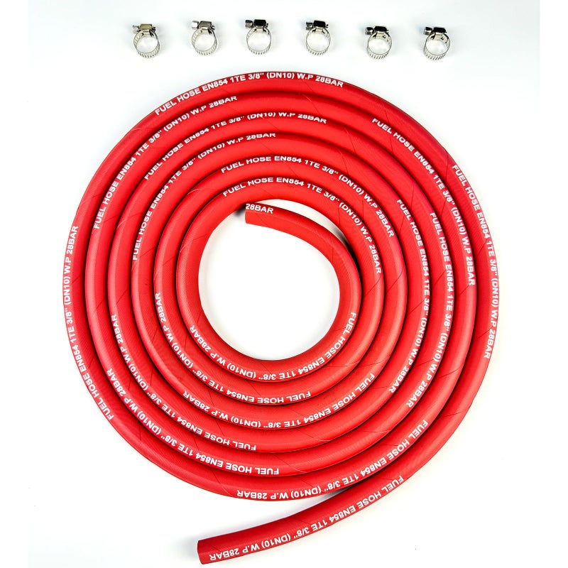 FCNFLZF 15FT Fuel Line Hose 6AN 38 inch 10mm High Pressure Hose28Mpa 400PSI for Fuel Systems Engines Tube Hose Multiple Size OptionsImplementation StandardsEN854Red Attached Hose Clamp - Image 2