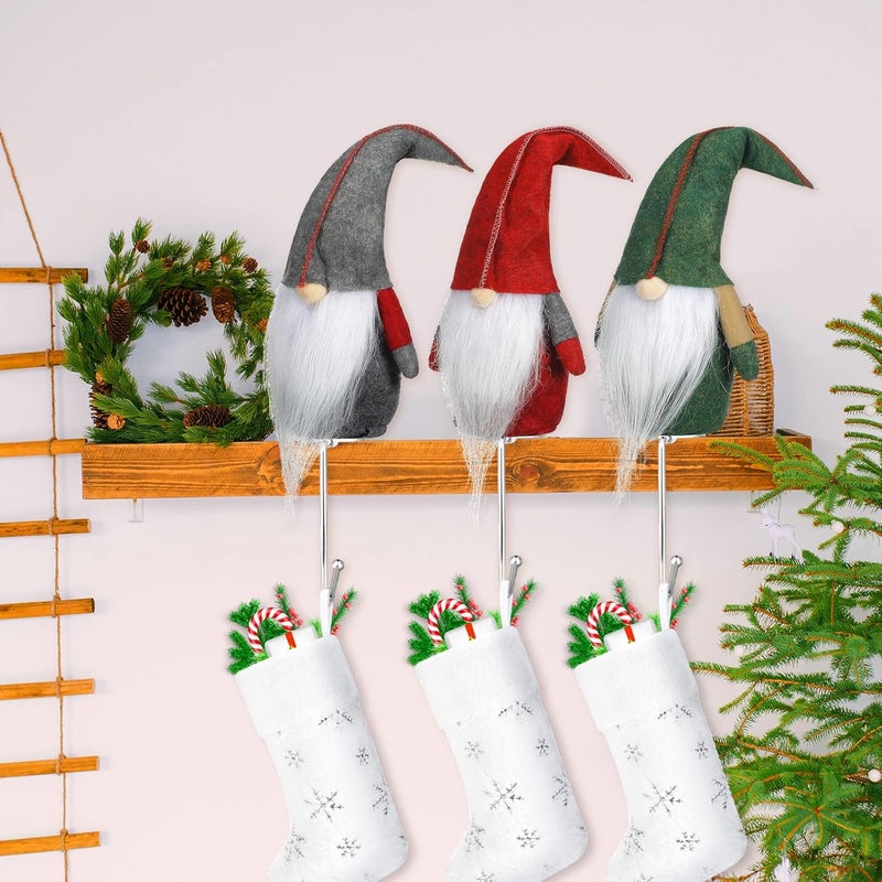 Sosation 6 Pack Gnome Stocking Holders Christmas Stocking Hangers Long Leg and No Leg Plush Gnome Hanging Hooks Farmhouse Stocking Stand Christmas Gift Decoration for Fireplace Mantel  - Image 2