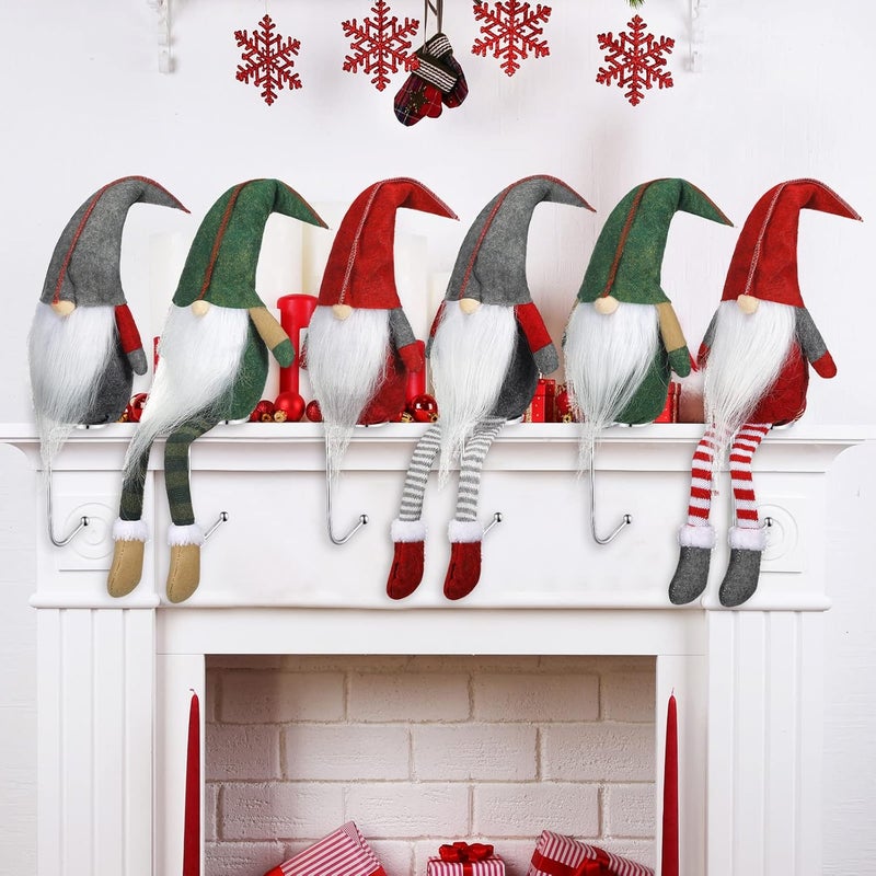 Sosation 6 Pack Gnome Stocking Holders Christmas Stocking Hangers Long Leg and No Leg Plush Gnome Hanging Hooks Farmhouse Stocking Stand Christmas Gift Decoration for Fireplace Mantel  - Image 1