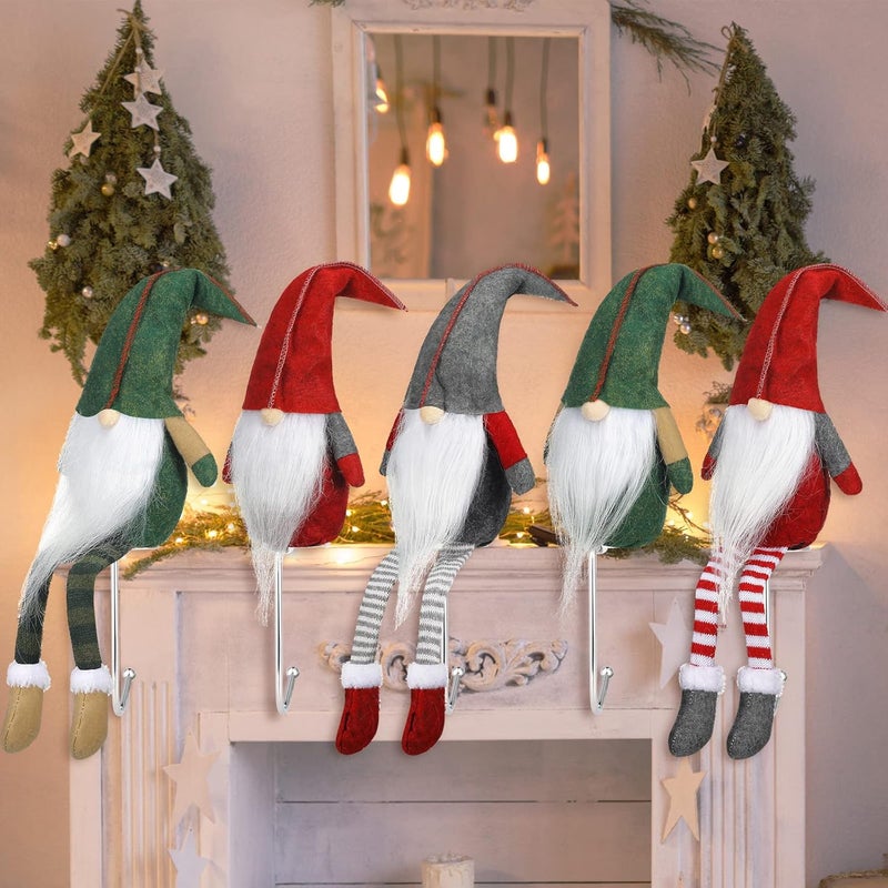 Sosation 6 Pack Gnome Stocking Holders Christmas Stocking Hangers Long Leg and No Leg Plush Gnome Hanging Hooks Farmhouse Stocking Stand Christmas Gift Decoration for Fireplace Mantel  - Image 4