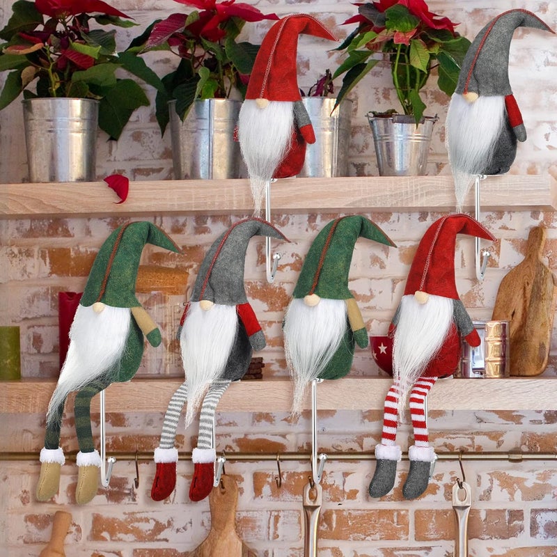 Sosation 6 Pack Gnome Stocking Holders Christmas Stocking Hangers Long Leg and No Leg Plush Gnome Hanging Hooks Farmhouse Stocking Stand Christmas Gift Decoration for Fireplace Mantel  - Image 5