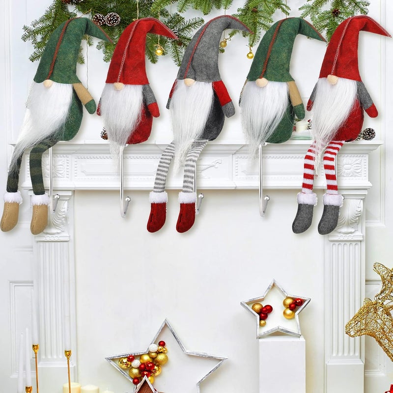 Sosation 6 Pack Gnome Stocking Holders Christmas Stocking Hangers Long Leg and No Leg Plush Gnome Hanging Hooks Farmhouse Stocking Stand Christmas Gift Decoration for Fireplace Mantel  - Image 3
