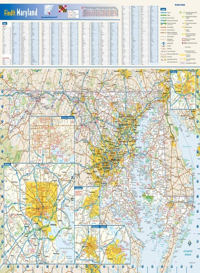Globe Turner Maryland State Wall Map - 20.75" x 18.5" Laminated - Image 1