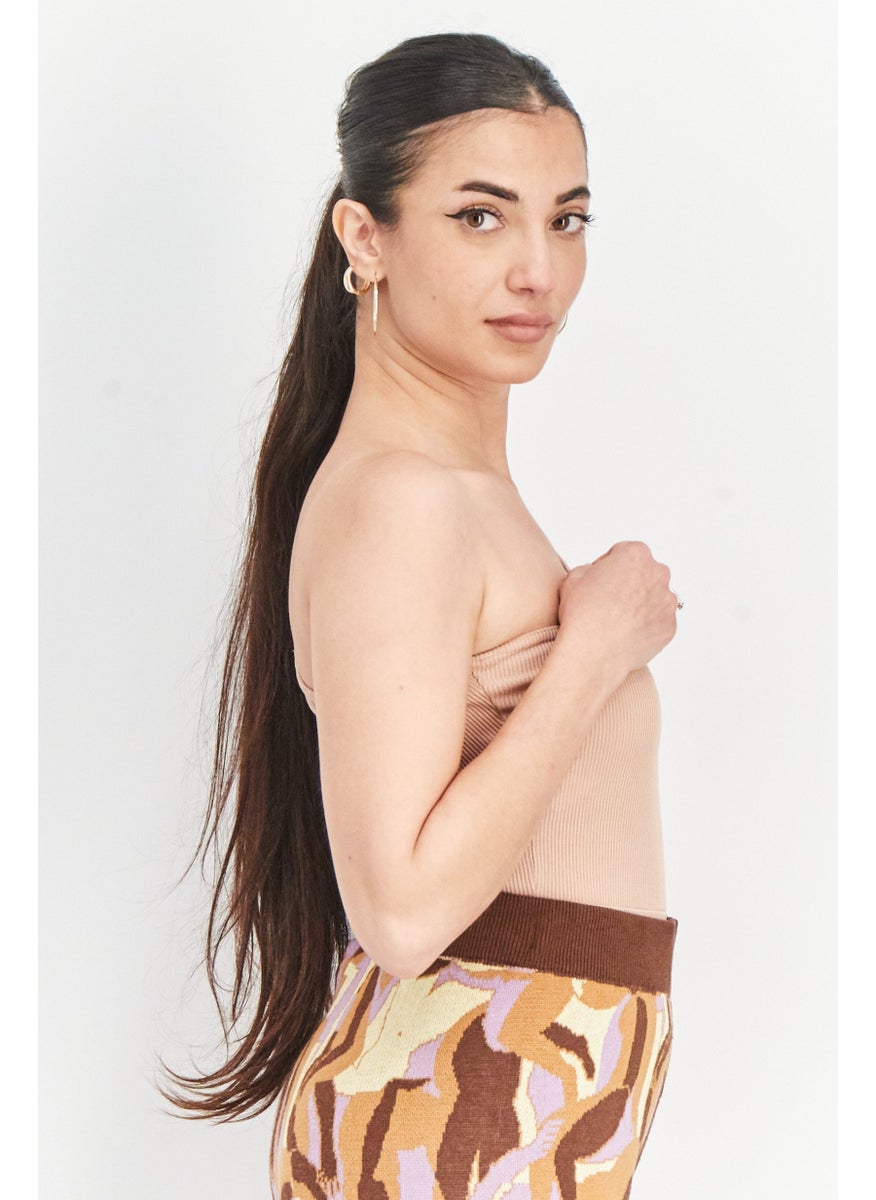 I SAW IT FIRST - Women Asymmetric Neck One Shoulder Ribbed Top, Camel - Image 1