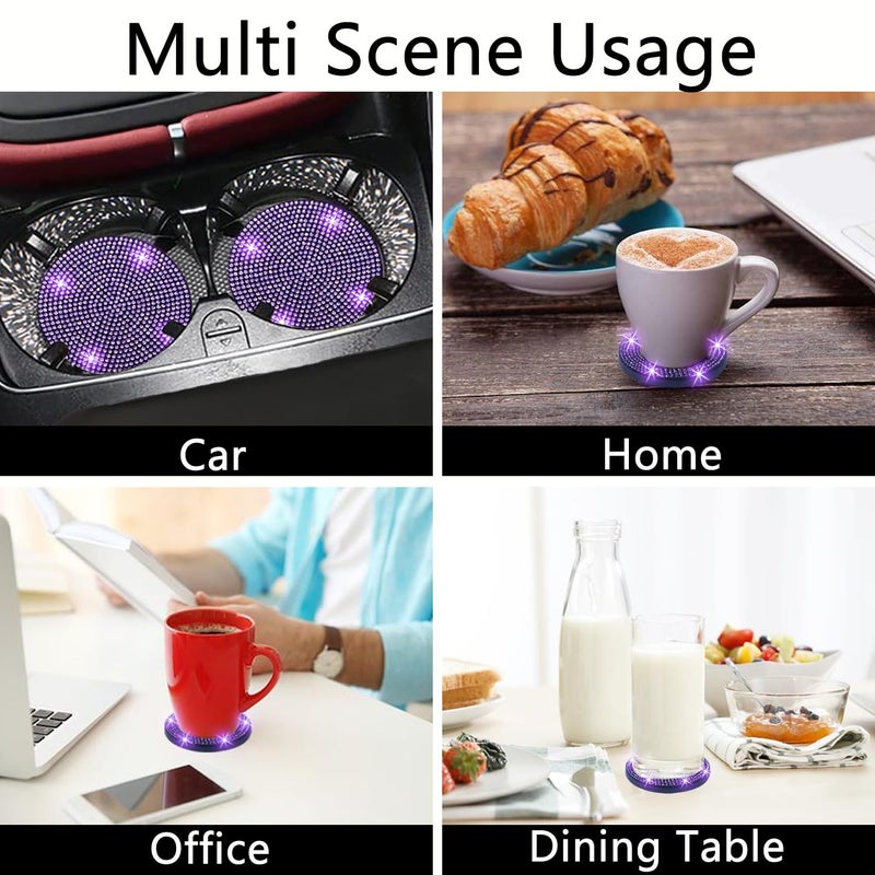 NBTEPEM 4pcs Bling Car Cup Holder Coaster, 2.75 inch Anti-Slip Shockproof Universal Car Coasters Insert Bling Crystal Rhinestone Automotive Interior Accessories for Women (4 pcs, Purple Violet) - Image 5