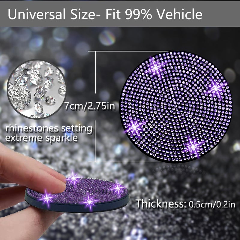 NBTEPEM 4pcs Bling Car Cup Holder Coaster, 2.75 inch Anti-Slip Shockproof Universal Car Coasters Insert Bling Crystal Rhinestone Automotive Interior Accessories for Women (4 pcs, Purple Violet) - Image 2