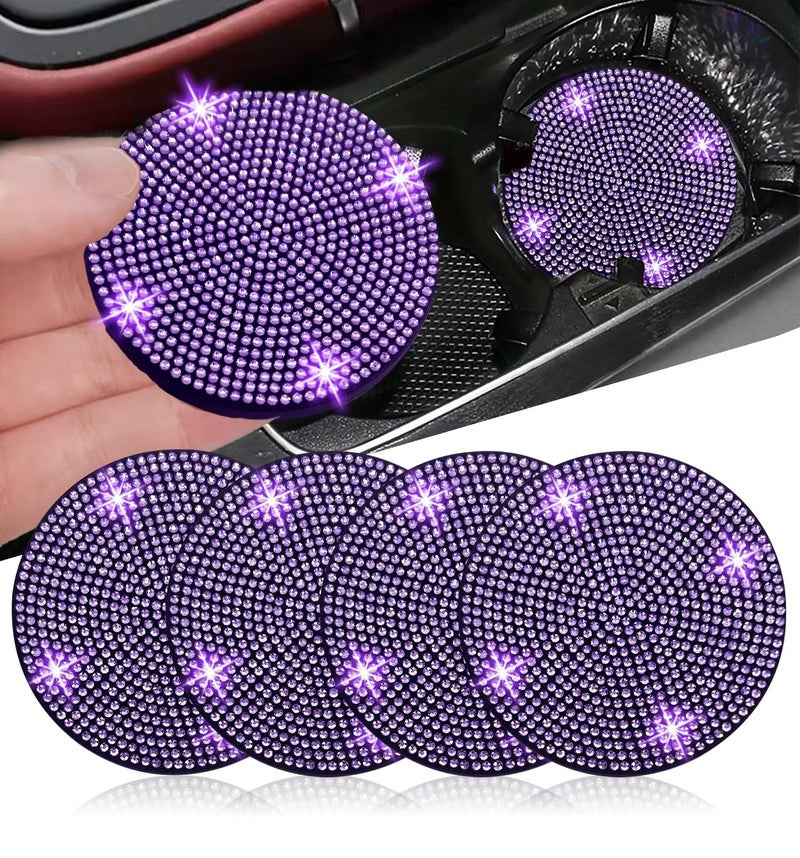 NBTEPEM 4pcs Bling Car Cup Holder Coaster, 2.75 inch Anti-Slip Shockproof Universal Car Coasters Insert Bling Crystal Rhinestone Automotive Interior Accessories for Women (4 pcs, Purple Violet) - Image 1