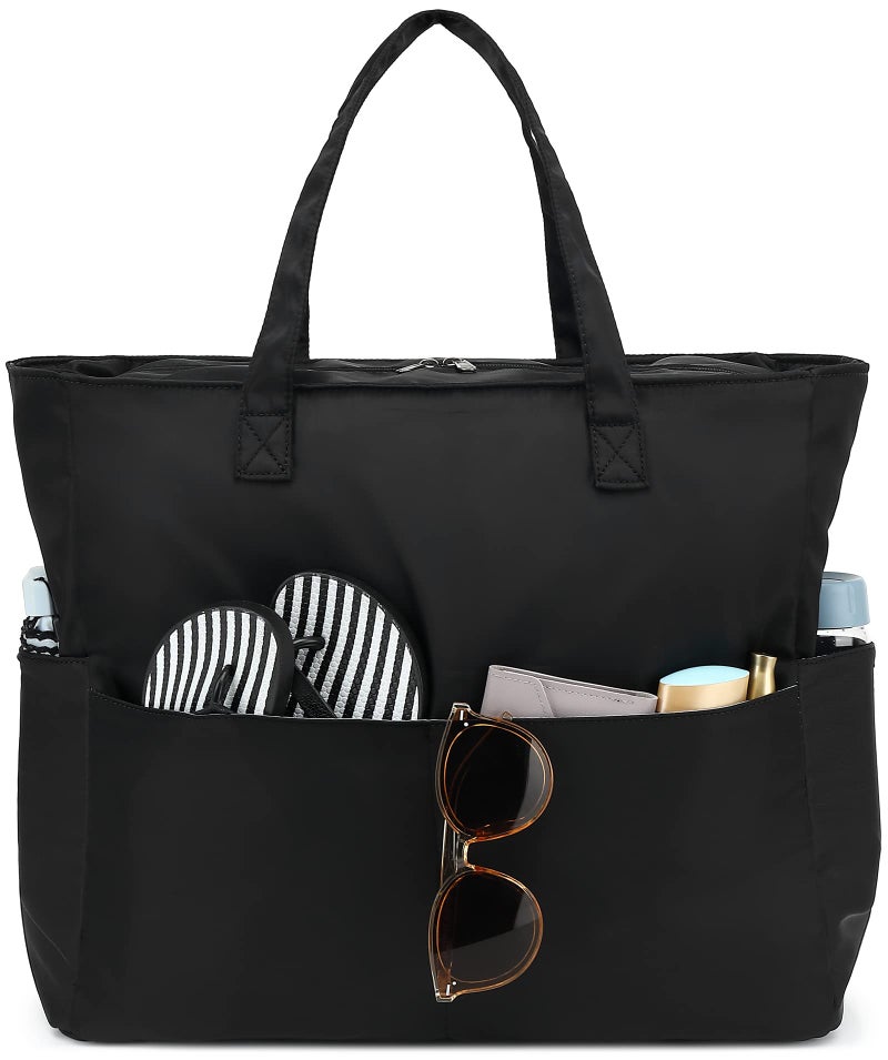 BLUBOON Waterproof Beach Tote Pool Bags for Women Ladies Extra Large Gym Tote Carry On Bag With Wet Compartment for Weekender Travel Mblack - Image 2