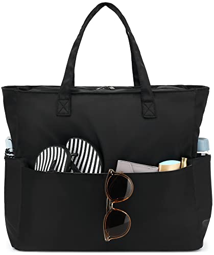 BLUBOON Waterproof Beach Tote Pool Bags for Women Ladies Extra Large Gym Tote Carry On Bag With Wet Compartment for Weekender Travel Mblack - Image 1