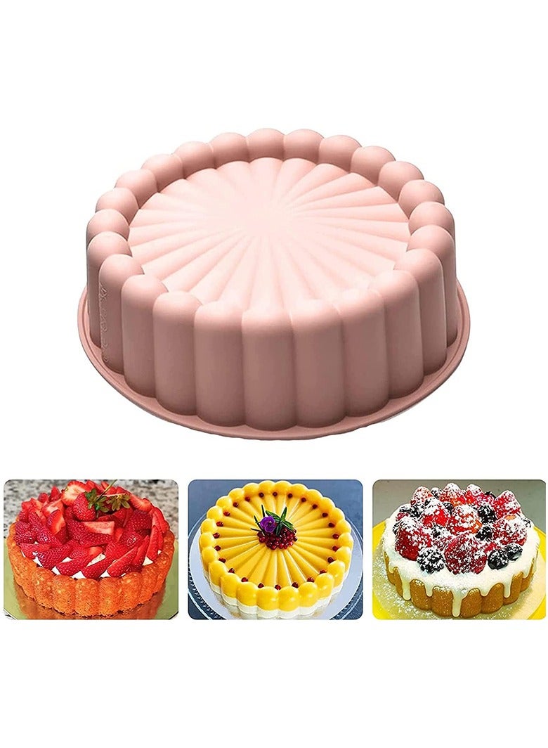 Silicone Cake Pan,8 Inch Non-Sticky Round Cake Molds Silicone Bread Molds Kitchen DIY Thickened Baking Tray Reusable High-Temperature Resistance Baking Pan Molds for Cake,Bread,Tart,Pie（Pink） - Image 1