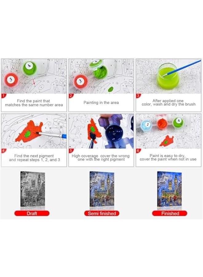Captaintech Adults Paint by Numbers Kit -Big Ben DIY Painting by Numbers by Number Kits, London Street Paint by Numbers for Adults Beginner Kids, 16” x 20” Arts Craft for Home Wall Decor(Frameless) - Image 5