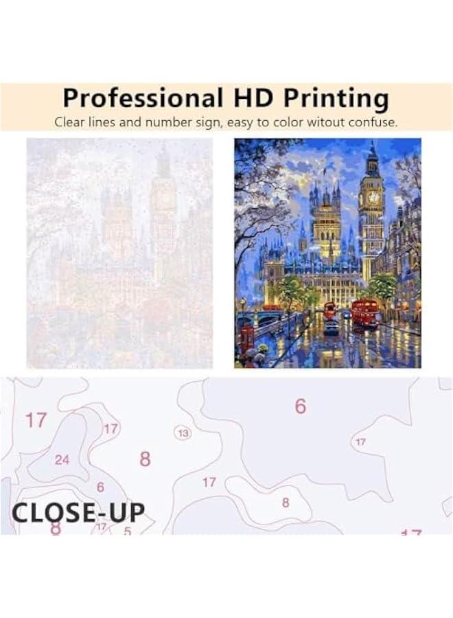 Captaintech Adults Paint by Numbers Kit -Big Ben DIY Painting by Numbers by Number Kits, London Street Paint by Numbers for Adults Beginner Kids, 16” x 20” Arts Craft for Home Wall Decor(Frameless) - Image 4