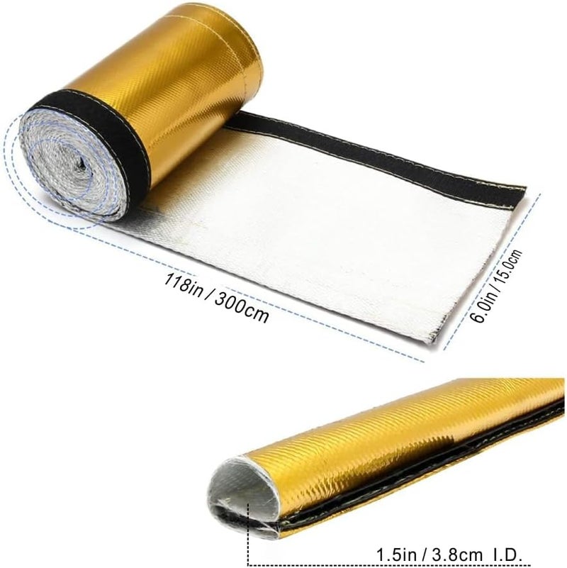 Ummickl Golden Heat Shield Sleeve Heat Shield Fuel line Wire Heat Sleeve for Ultimate Heat Protection Hose Wire Sleeving, 1-1/2" I.D.x 10FT with 10PCS Stainless Steel(304) Cable Metal Ties-Silver - Image 5