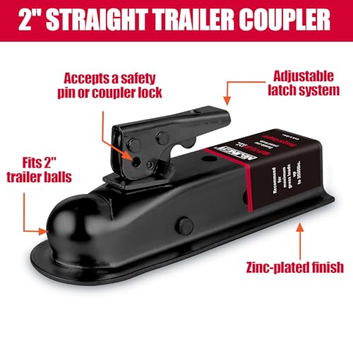 NBJINGYI Straight Trailer Coupler Black 2" Ball 2" Channel Width 3500 LBSTrailer Tongue Coupler - Image 5