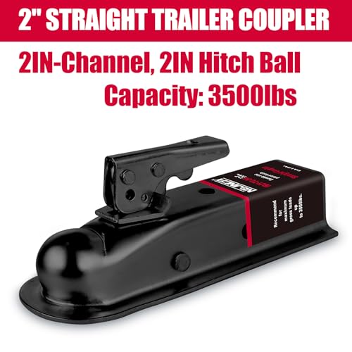 NBJINGYI Straight Trailer Coupler Black 2" Ball 2" Channel Width 3500 LBSTrailer Tongue Coupler - Image 2