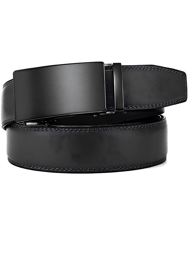 Generic Men's Belt Leather Ratchet Belt With Adjustable Buckle, Tailored To Fit Black Versatile And Stylish Commuting  - Image 2