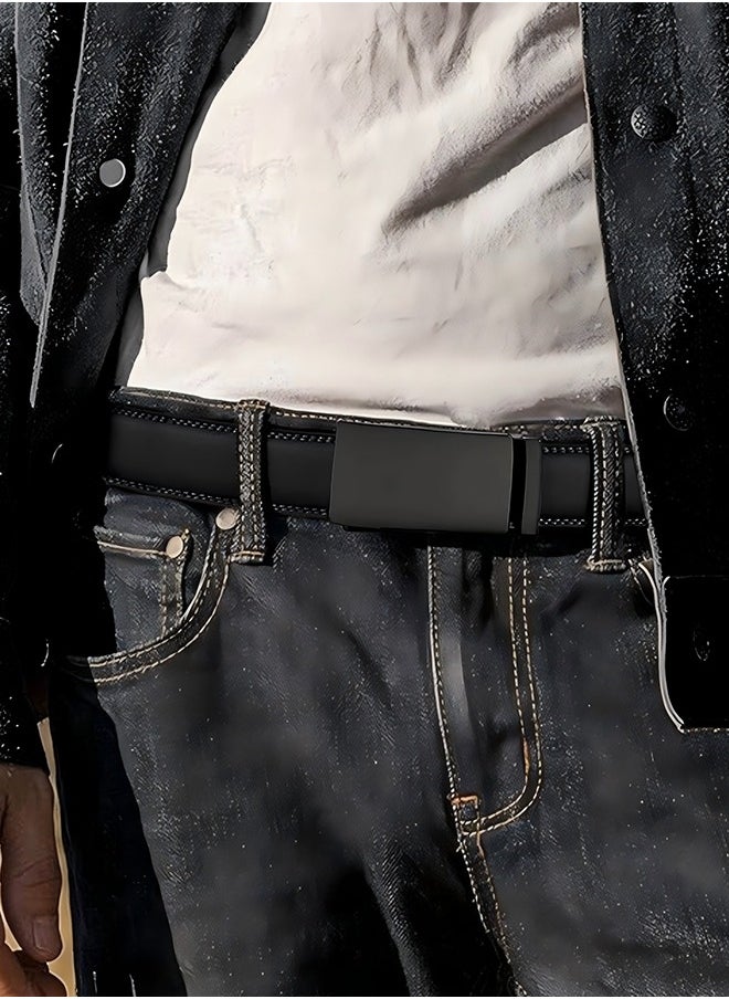 Generic Men's Belt Leather Ratchet Belt With Adjustable Buckle, Tailored To Fit Black Versatile And Stylish Commuting  - Image 5