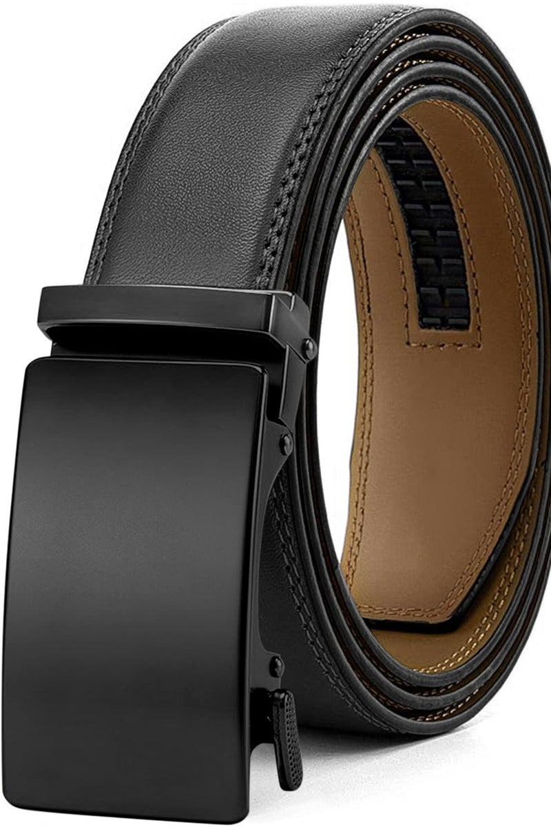 Men's Belt Leather Ratchet Belt With Adjustable Buckle, Tailored To Fit Black Versatile And Stylish Commuting - Image 2