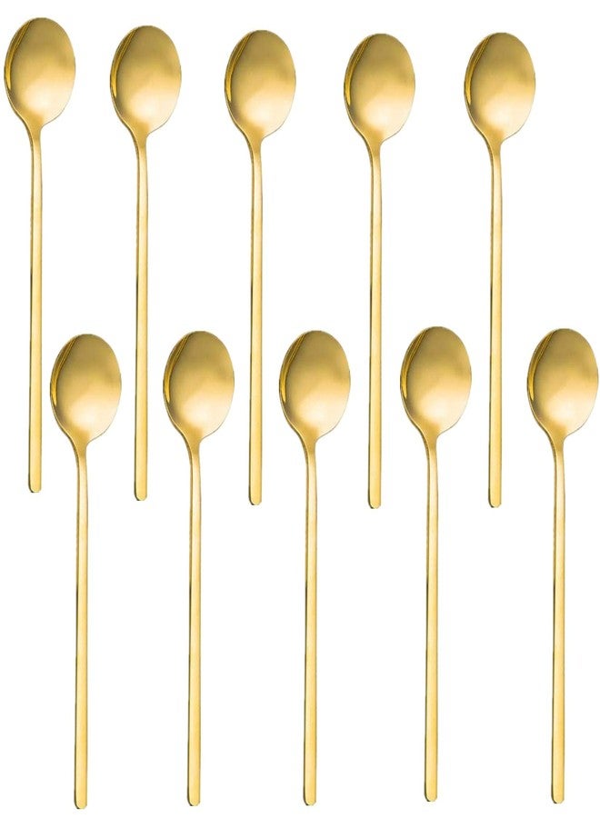 Accfore 10 Pack Espresso Spoons,Gold Plated Stainless Steel Mini Teaspoons Set for Coffee Sugar Dessert Cake Ice Cream Soup Antipasto Cappuccino,5.3 Inch - Image 1