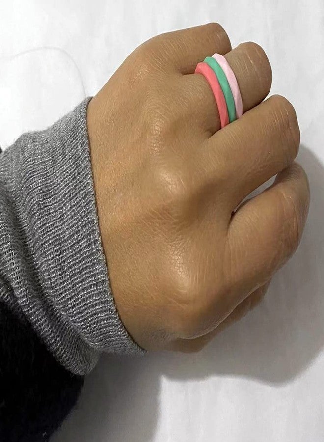 AZYOUNG Womens 3mm Wide Diamond Silicone Wedding Ring 10pcs set Pink Purple Blue Stackable Rubber Bands - US Size 4-10 (6) - Image 2