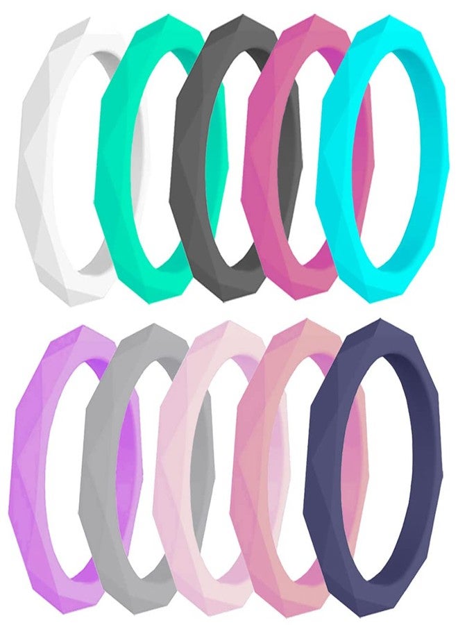 AZYOUNG Womens 3mm Wide Diamond Silicone Wedding Ring 10pcs set Pink Purple Blue Stackable Rubber Bands - US Size 4-10 (6) - Image 1