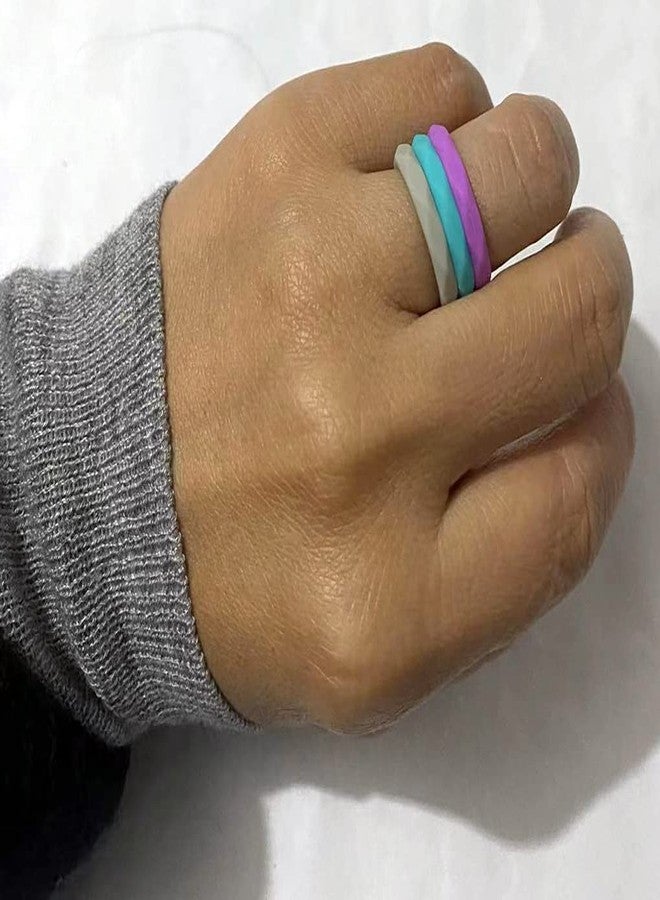 AZYOUNG Womens 3mm Wide Diamond Silicone Wedding Ring 10pcs set Pink Purple Blue Stackable Rubber Bands - US Size 4-10 (6) - Image 4