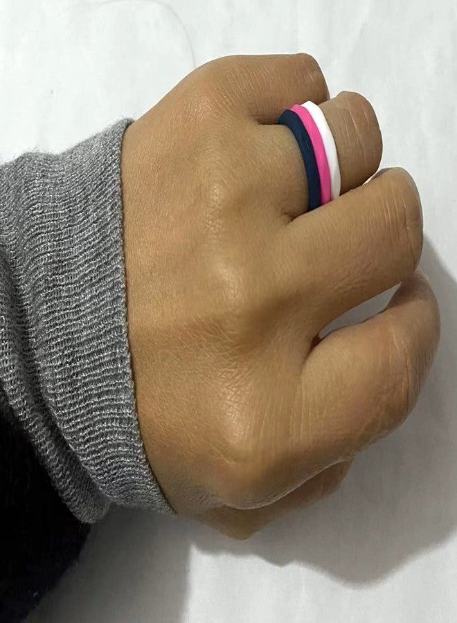 AZYOUNG Womens 3mm Wide Diamond Silicone Wedding Ring 10pcs set Pink Purple Blue Stackable Rubber Bands - US Size 4-10 (6) - Image 5