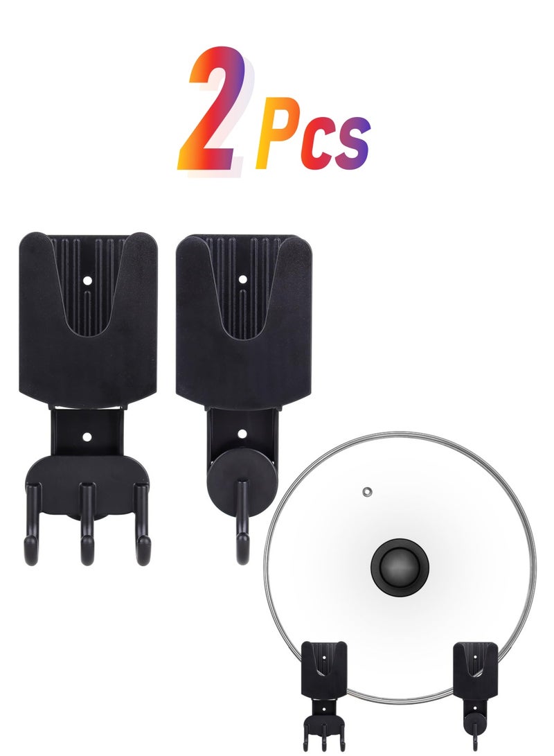 Pot Lid Holder Wall Mount Plastic Pot Lid Stand Holder Rack Hanging Pan Cover Organizer Self Adhesive with Tape for Kitchen 2 Pcs, Black - Image 1