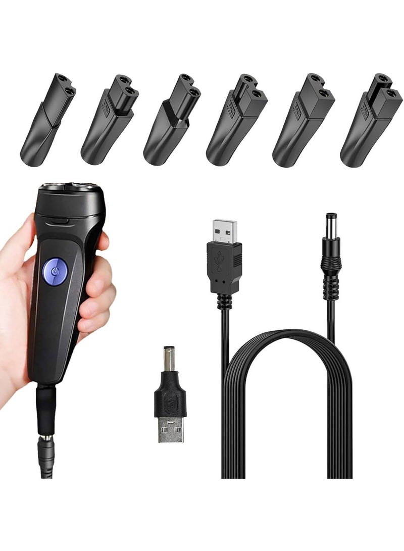 Adando 8Pcs Universal Shaver Charger Kit, Beard Trimmer Charger with 6 Unique Head Shape Power Cord Supply Adapter &1 USB & 1 DC Connector, Men's Razor Charger Cable Kit - Image 1