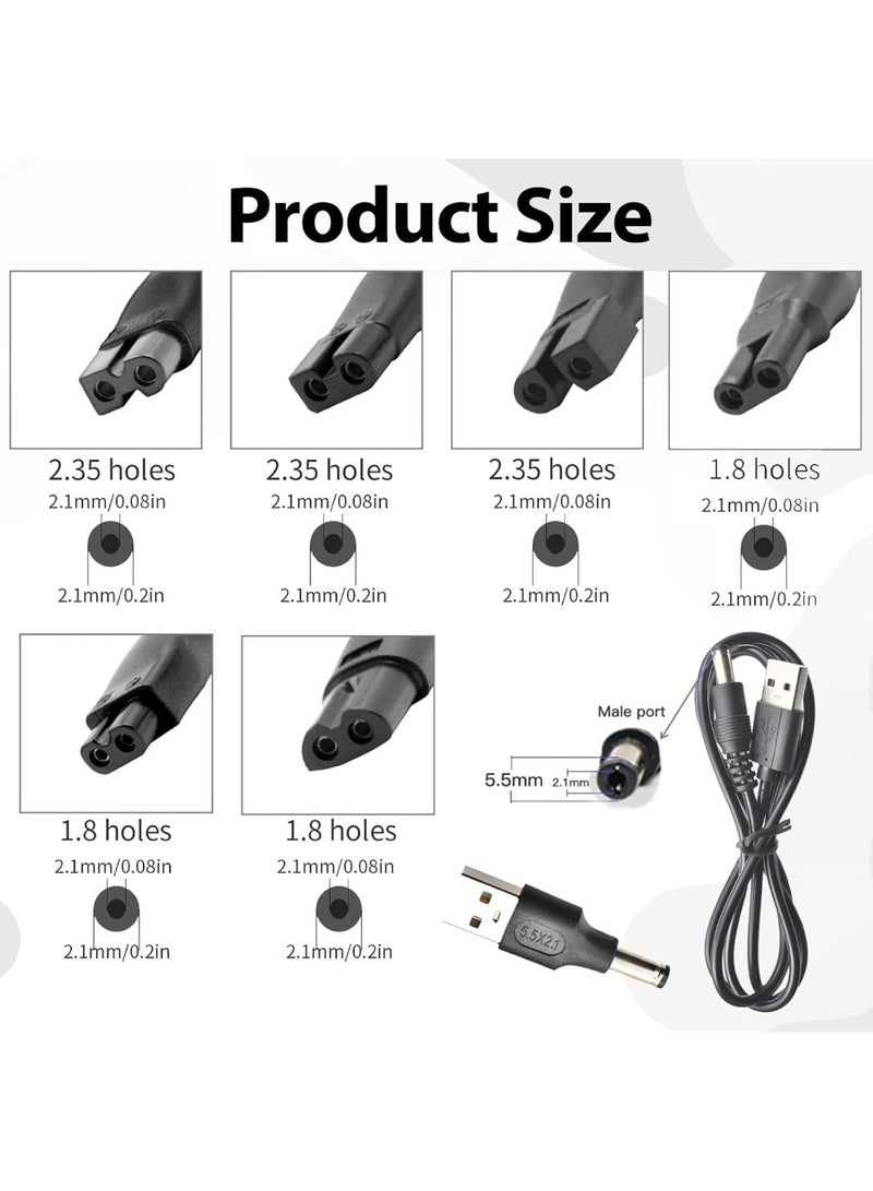 Adando 8Pcs Universal Shaver Charger Kit, Beard Trimmer Charger with 6 Unique Head Shape Power Cord Supply Adapter &1 USB & 1 DC Connector, Men's Razor Charger Cable Kit - Image 3