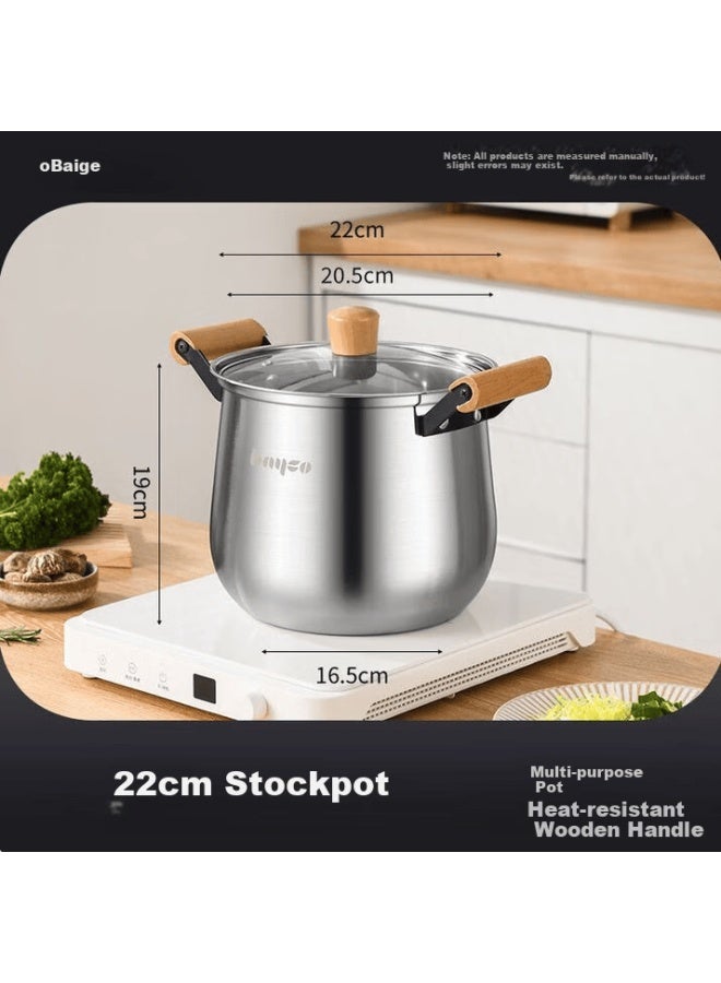 Bayco Stainless Steel Soup Pot Food Grade Thickened Stew Pot Cooking Pot 22cm Gas Stove Induction Cooker Bg50208 - Image 1