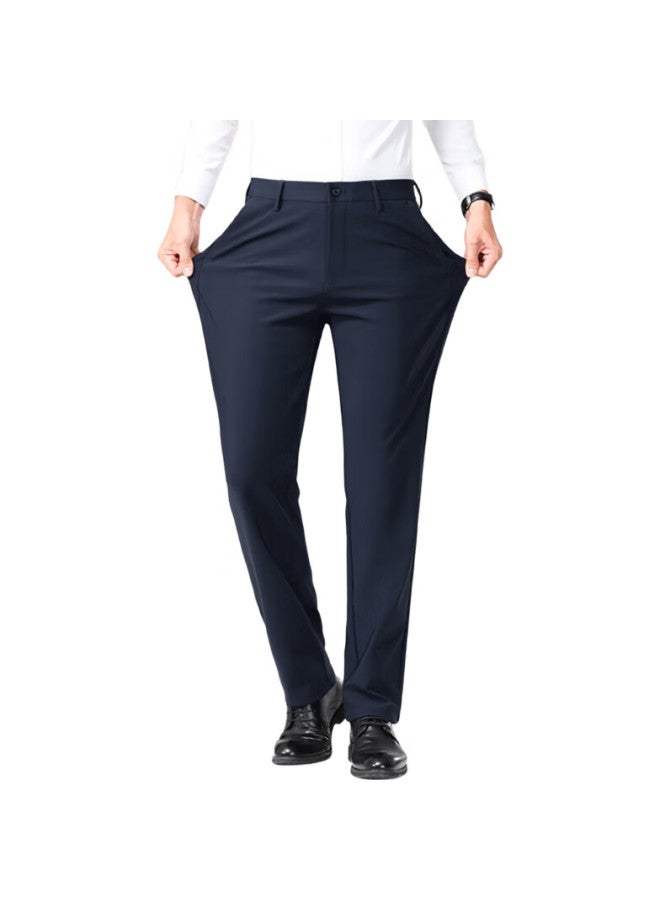 ROMON سروال بدلة رجال مرن عالي الخصر مقاوم للتجاعيد مستقيم لون أزرق بحري 38 - Image 2