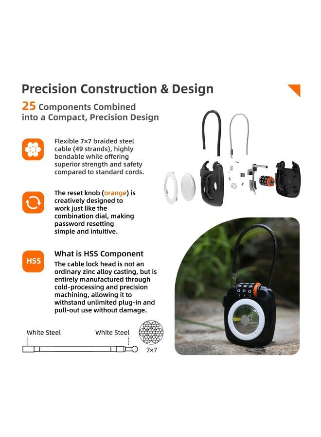 UP Security AirTag Holder with Combination Lock, Compatible with Apple Air Tag Holder, AirTag Lock for Luggage, Backpack, Suitcase, Travel Safe, Metal GPS Tracker Case, Anti-Theft Secure Cable - Image 3