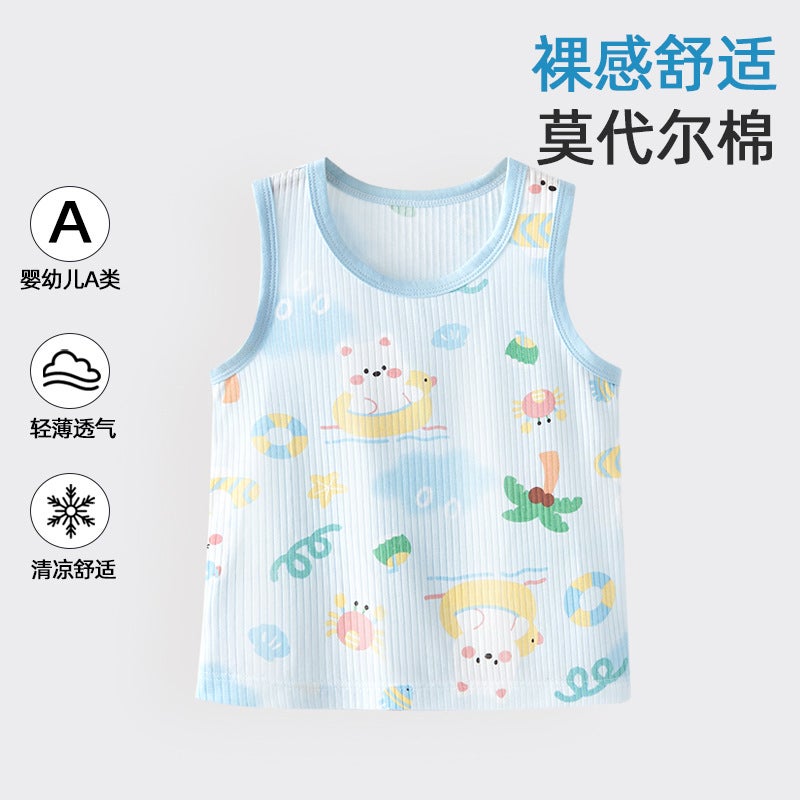 Boys'' Vest, Girls'' Sleeveless Top, Baby Camisole, Summer Thin Modal Children''s T-Shirt, Baby Base Layer Summer Outfit - Image 1