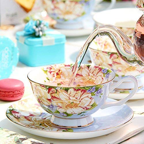 SudaTek Gift Set Vintage Fine Bone China Tea cup Spoon and Saucer Set Gold Trim Fine Dining and Table Décor (Blue rose) - Image 4