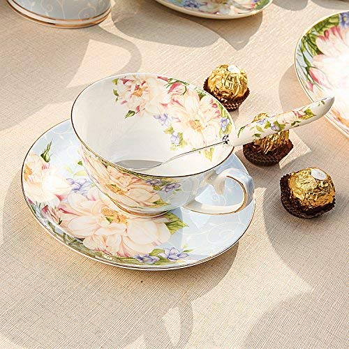 SudaTek Gift Set Vintage Fine Bone China Tea cup Spoon and Saucer Set Gold Trim Fine Dining and Table Décor (Blue rose) - Image 3