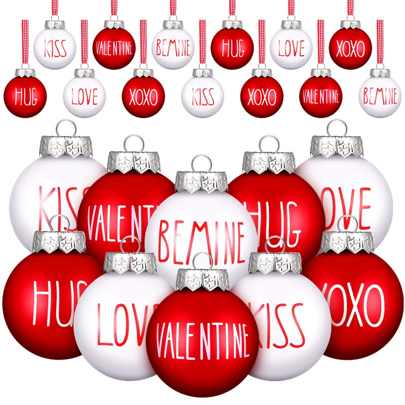 Vinsot 12 Pieces Valentines Day Ball Ornaments 236 Inch Red White Tree Ornaments Plastic Decorative Kiss Be Mine Love Hanging Baubles Valentines Day Decorations for Tree Home Decor