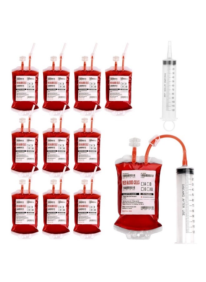 UNIMEIX 10 Pack Halloween Blood Bags For Drinks, Fake Blood Drink Pouches Reusable Juice Drink Iv Bag For Vampire Party Theme Party Halloween Decoration  - Image 1