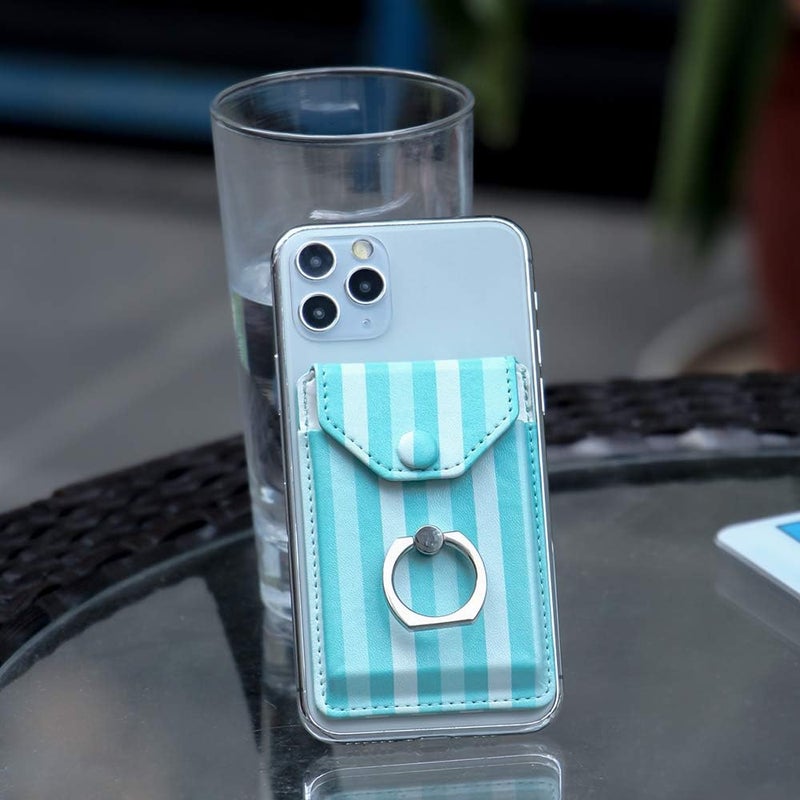 YUNCE Cell Phone Card Holder RFID Ring Stand Stick on Wallet Card Holder for Back of Phone for iPhone Android and All Smartphones Green Striped - Image 4