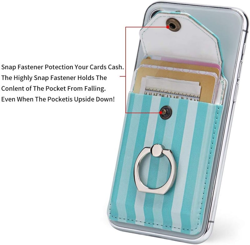 YUNCE Cell Phone Card Holder RFID Ring Stand Stick on Wallet Card Holder for Back of Phone for iPhone Android and All Smartphones Green Striped - Image 2