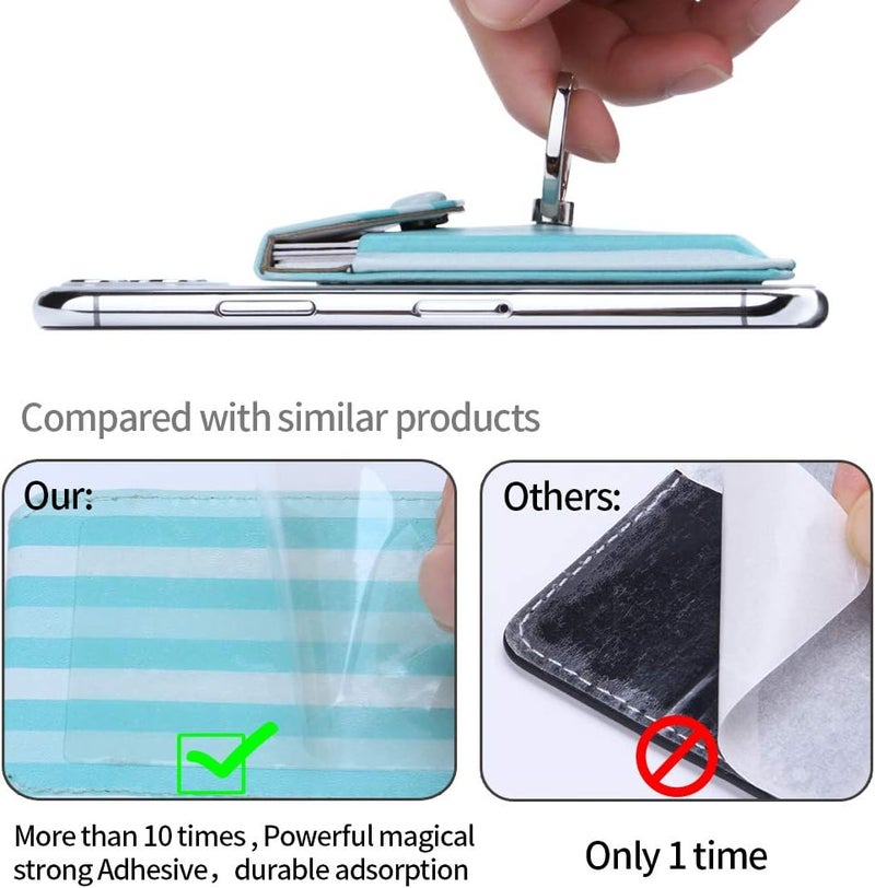 YUNCE Cell Phone Card Holder RFID Ring Stand Stick on Wallet Card Holder for Back of Phone for iPhone Android and All Smartphones Green Striped - Image 3