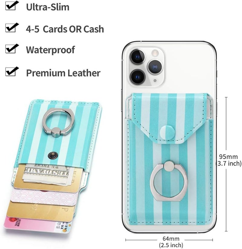 YUNCE Cell Phone Card Holder RFID Ring Stand Stick on Wallet Card Holder for Back of Phone for iPhone Android and All Smartphones Green Striped - Image 1