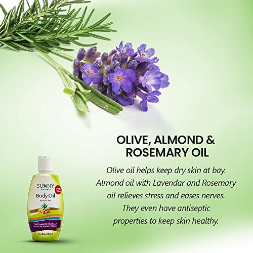Sunny Natural Body Massage Oil (250ml, Pack of 2) with Sesame, Olive, Almond, Rosemary, and Lavender oils: Nourishes, soothes, and makes skin soft, supple, and glowing. - Image 3